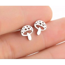 Aros Hongo Honguitos Plateado Seta Fungi Piercing Moda